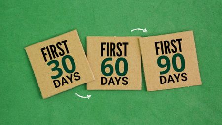 Box paper with the words First 30 60 90 Days 