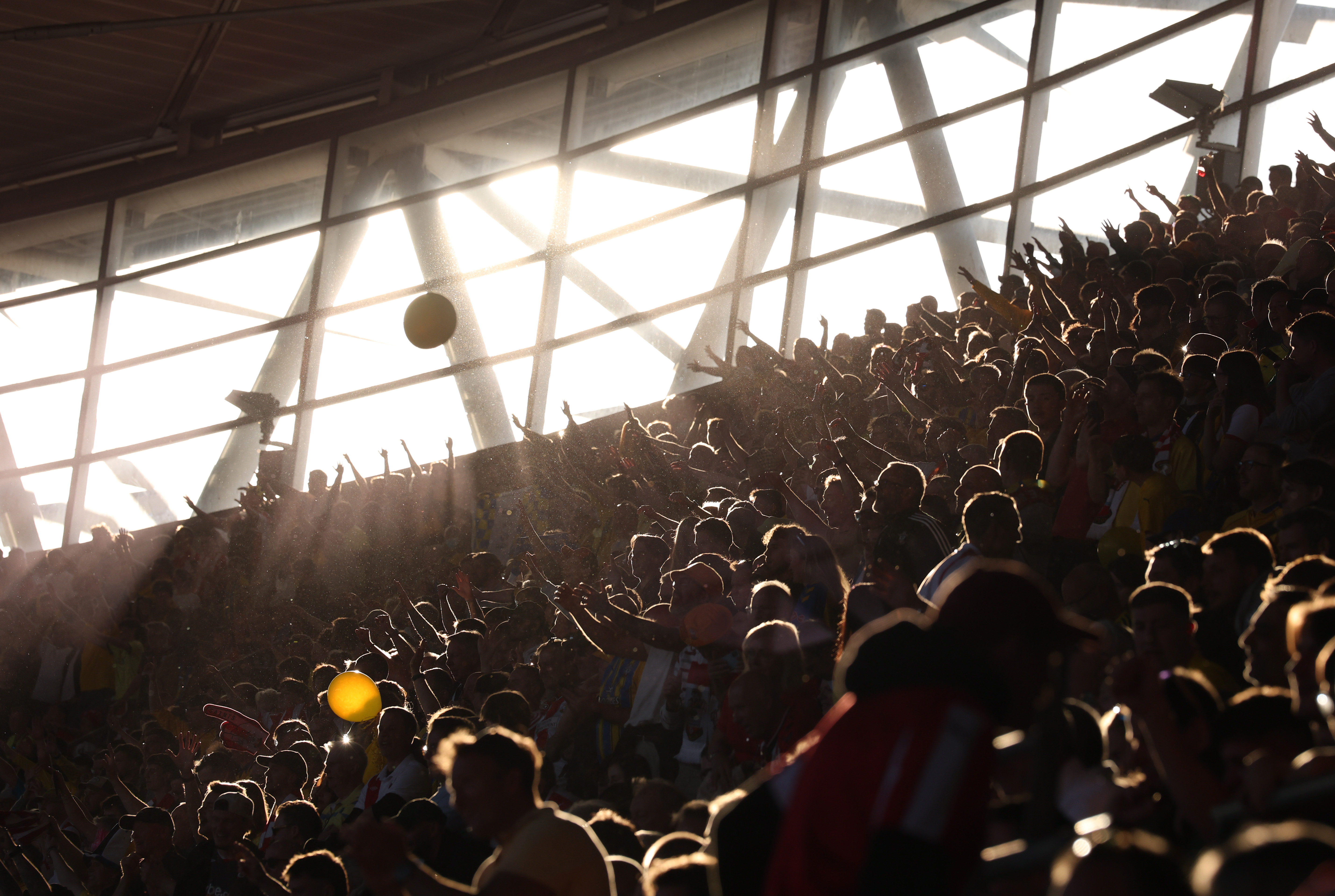LONDON, ENGLAND - APRIL 25: Fans of Southampton celebrate after Finn Azaz (not pictured) scored the team&amp;apos;s first goal during the Emirates FA Cup Semi Final match between Manchester City and Southampton at Wembley Stadium on April 25, 2026 in London, England. (Photo by Alex Pantling - The FA/The FA via Getty Images)