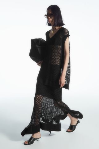 Asymmetric Open-Knit Skirt