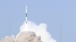 A Chinese Kuaizhou-1A rocket launches the commercial Jilin-1 Gaofen 02F remote sensing satellite into orbit from the Jiuquan Satellite Launch Center in the Gobi Desert on Oct. 27, 2021.