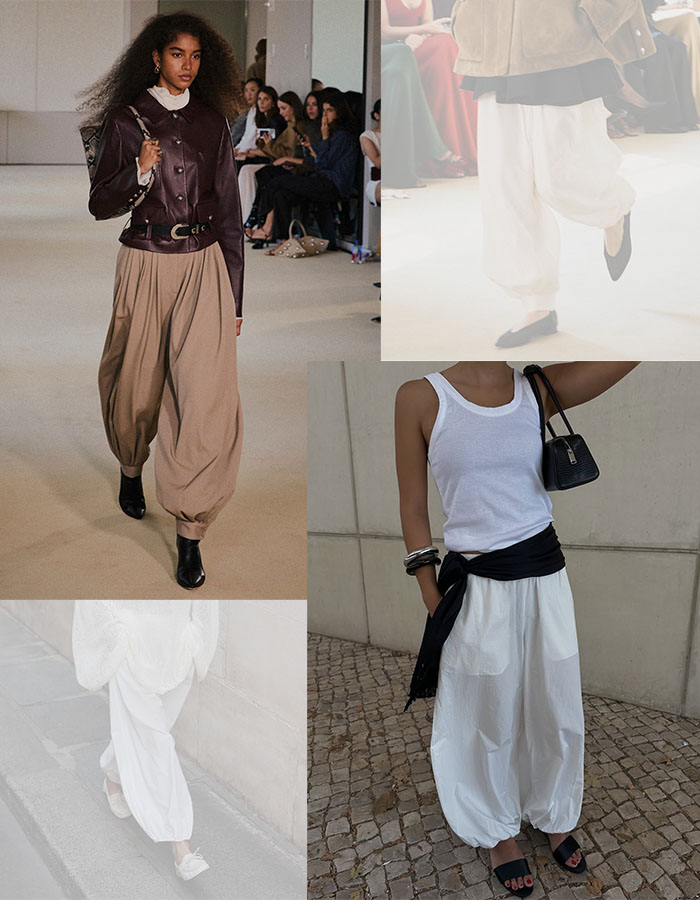 Woman in balloon pants and a leather jacket