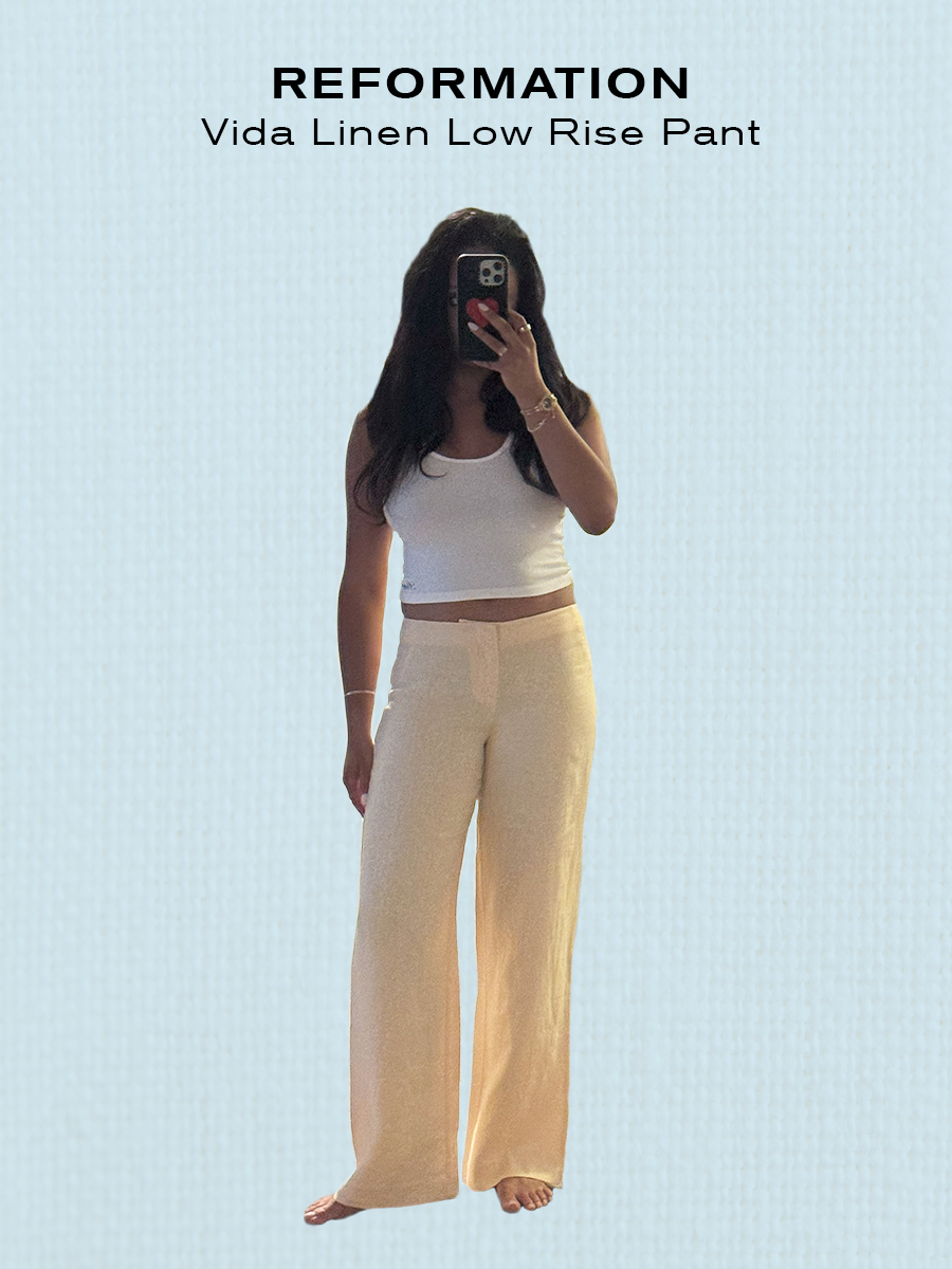 sierra mayhew in linen pants.