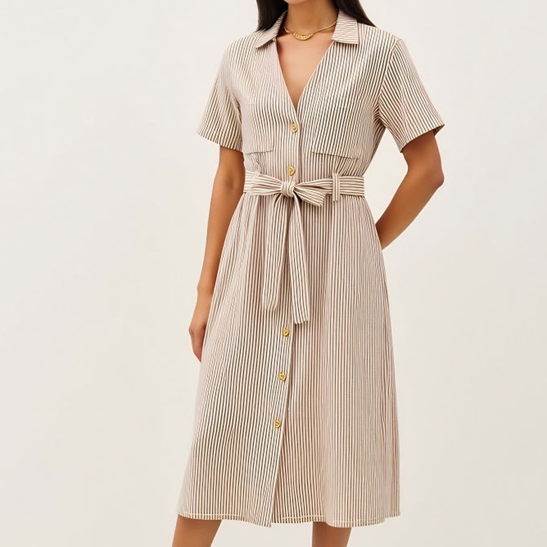 Modenaire Striped Button-Down Dress