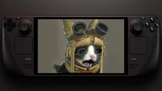 Monster Hunter Palico looking sad on a Steam Deck screen