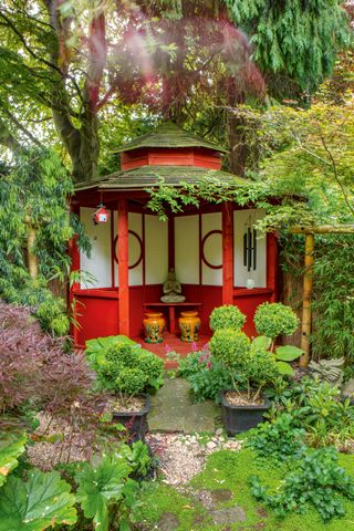 Japanese style tea house in an English garden