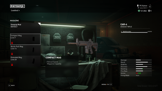 Payday 3 loadout menu with weapon mods on the left and an assault rifle model in the middle