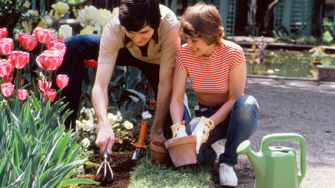 Gardening couple in the 1970s