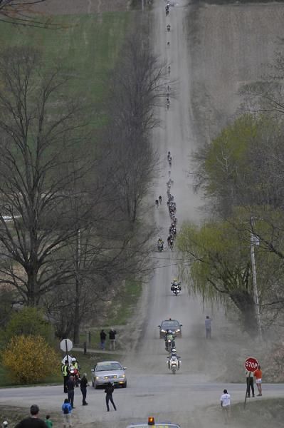 The bunch rides through the dust at the bottom of Meetinghouse Road