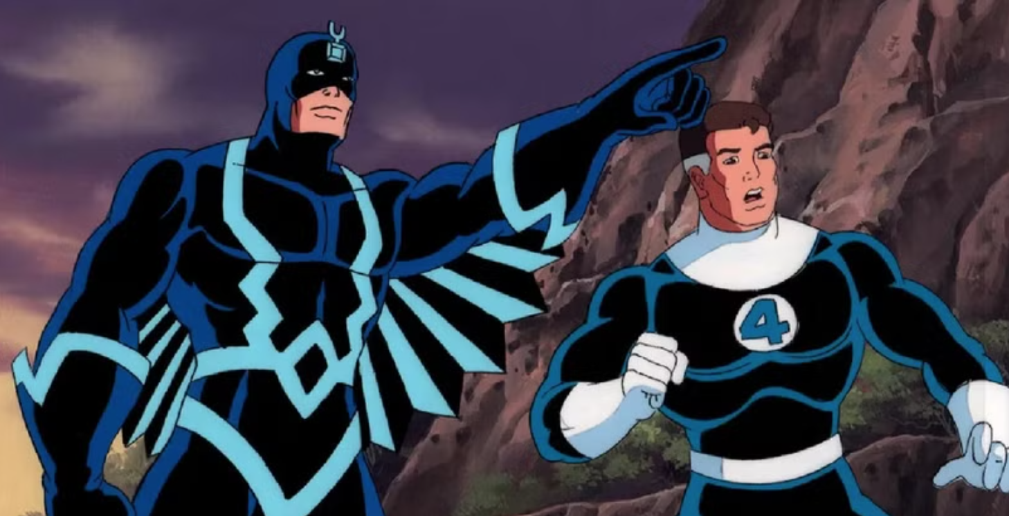 Two superheroes in an animated cartoon series