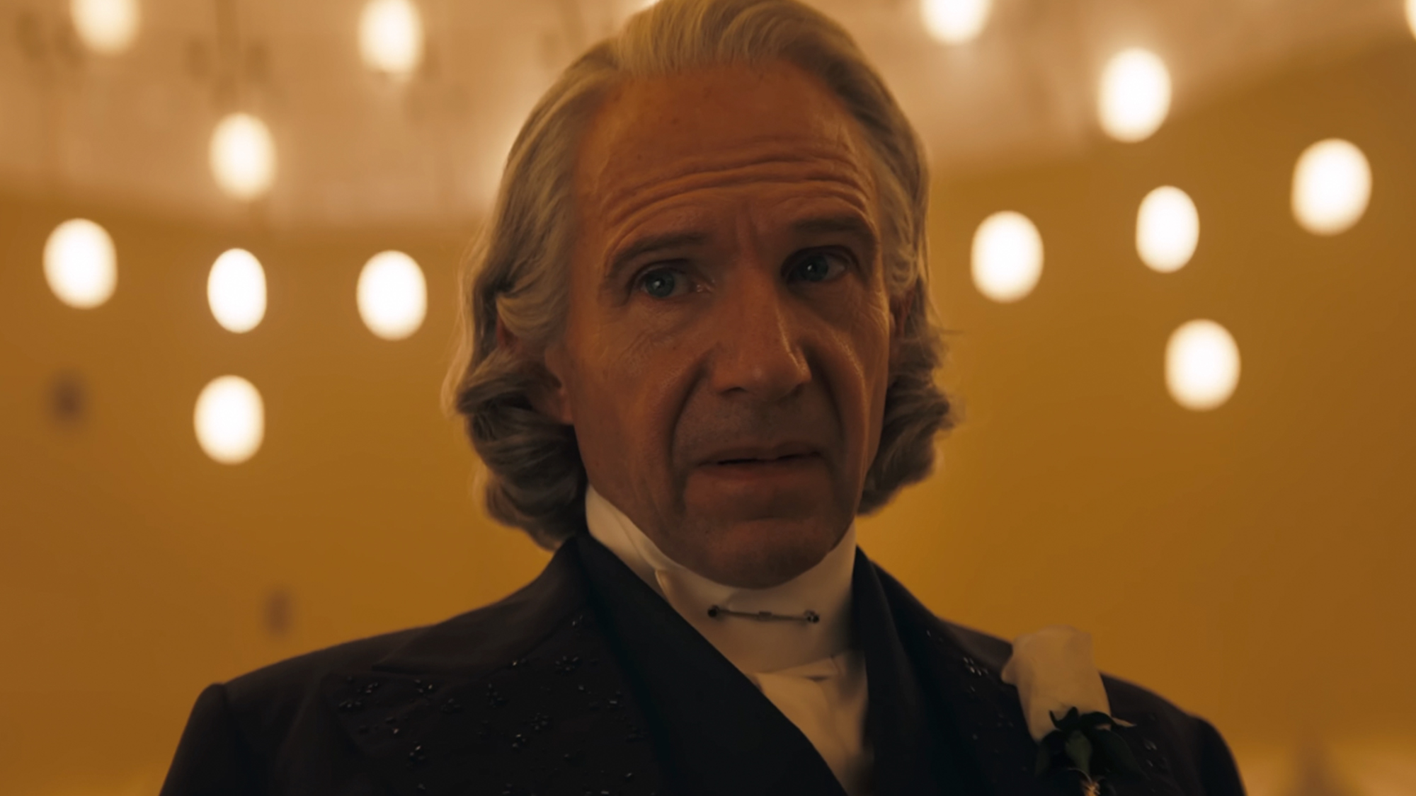 Ralph Fiennes looking very serious in Sunrise on the Reaping