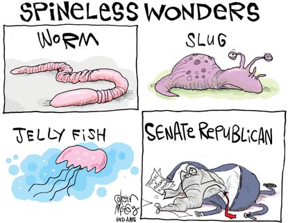 Political cartoon U.S. Senate Republicans spineless health care