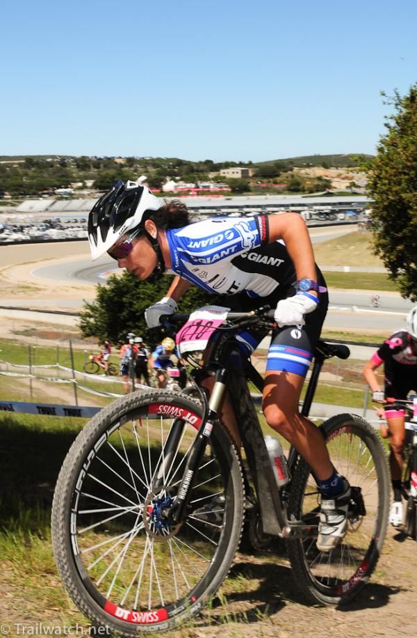 Kelli Emmett (Team Giant) getting over her handlebars on the climb