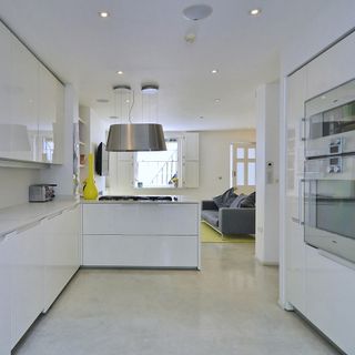 kitchen with white cabinets and gas counter