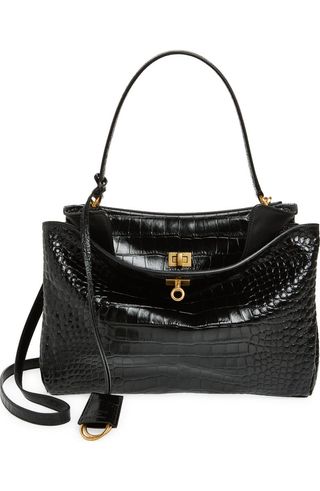 Medium Rodeo Croc Embossed Leather Shoulder Bag