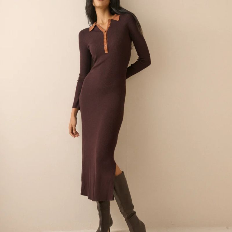 Nobody's Child, brown, ribbed knit midi dress