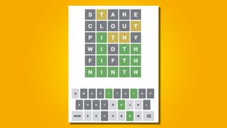 Wordle 597 answer on a yellow background