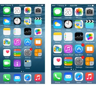 iOS 8 Display Zoom: Standard (left) vs. Zoomed (right) on iPhone 6
