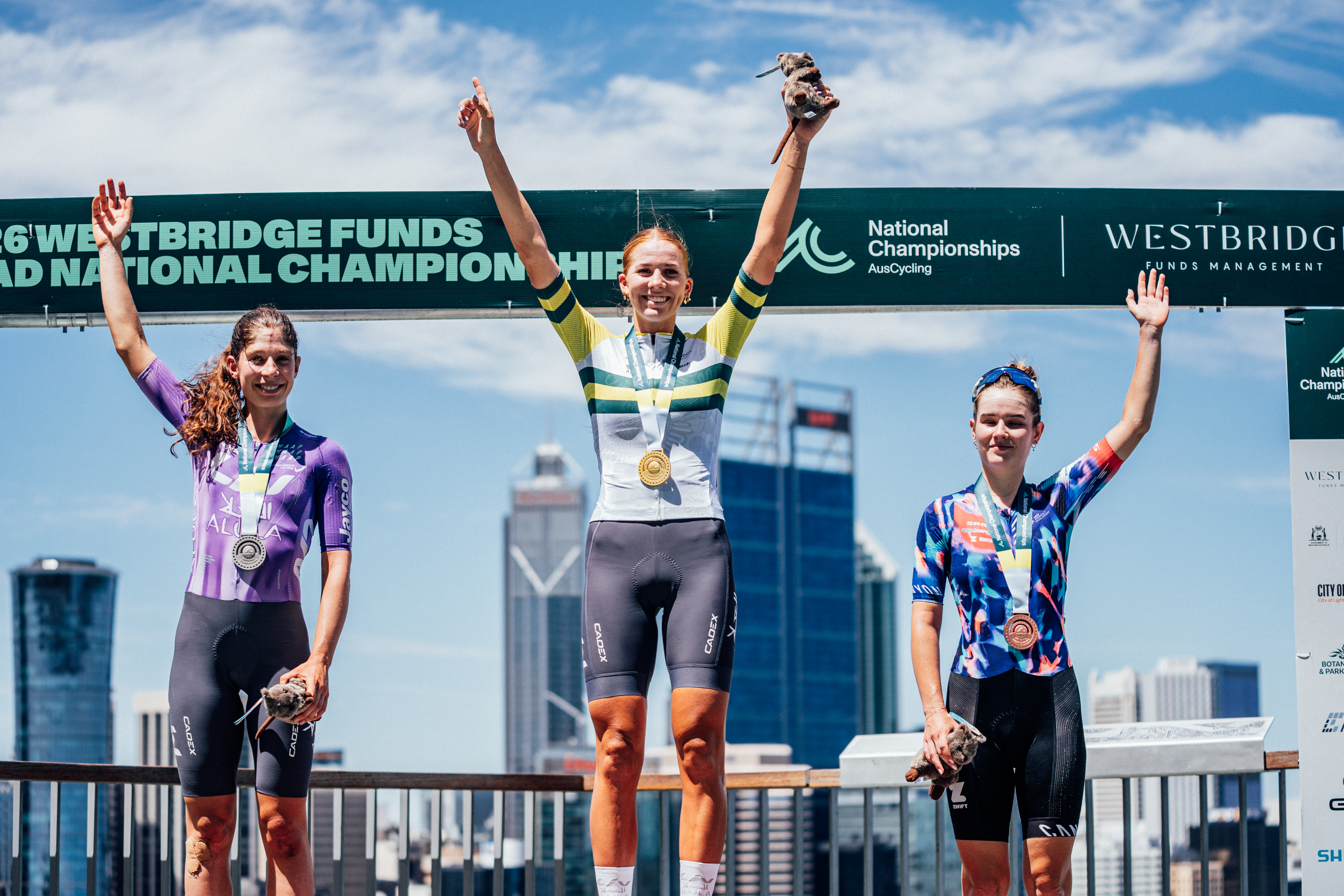 Women's elite road race podium at AusCycling National Road Championships