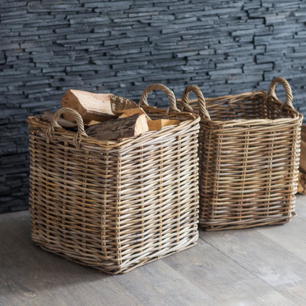 wicker square log baskets