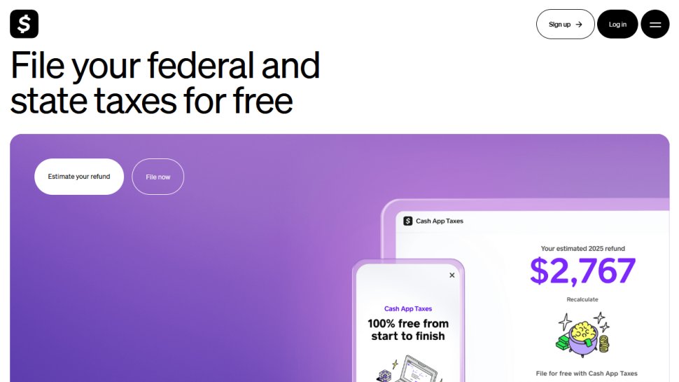 Cash App Taxes website screenshot (February 2026).