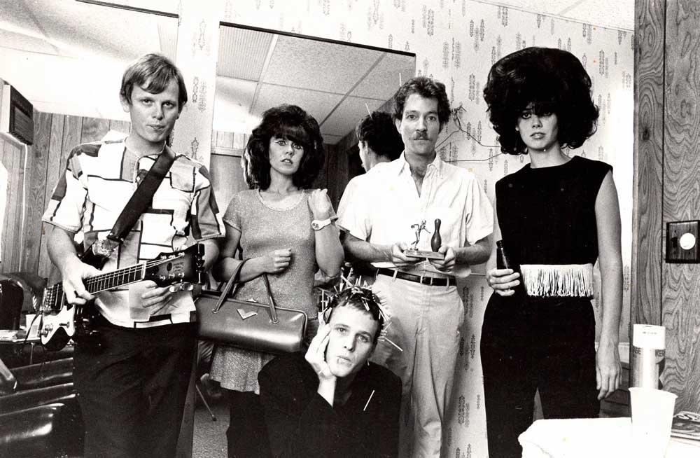 The B-52s pose backstage for a portrait circa 1982 in Boston, Massachusetts.