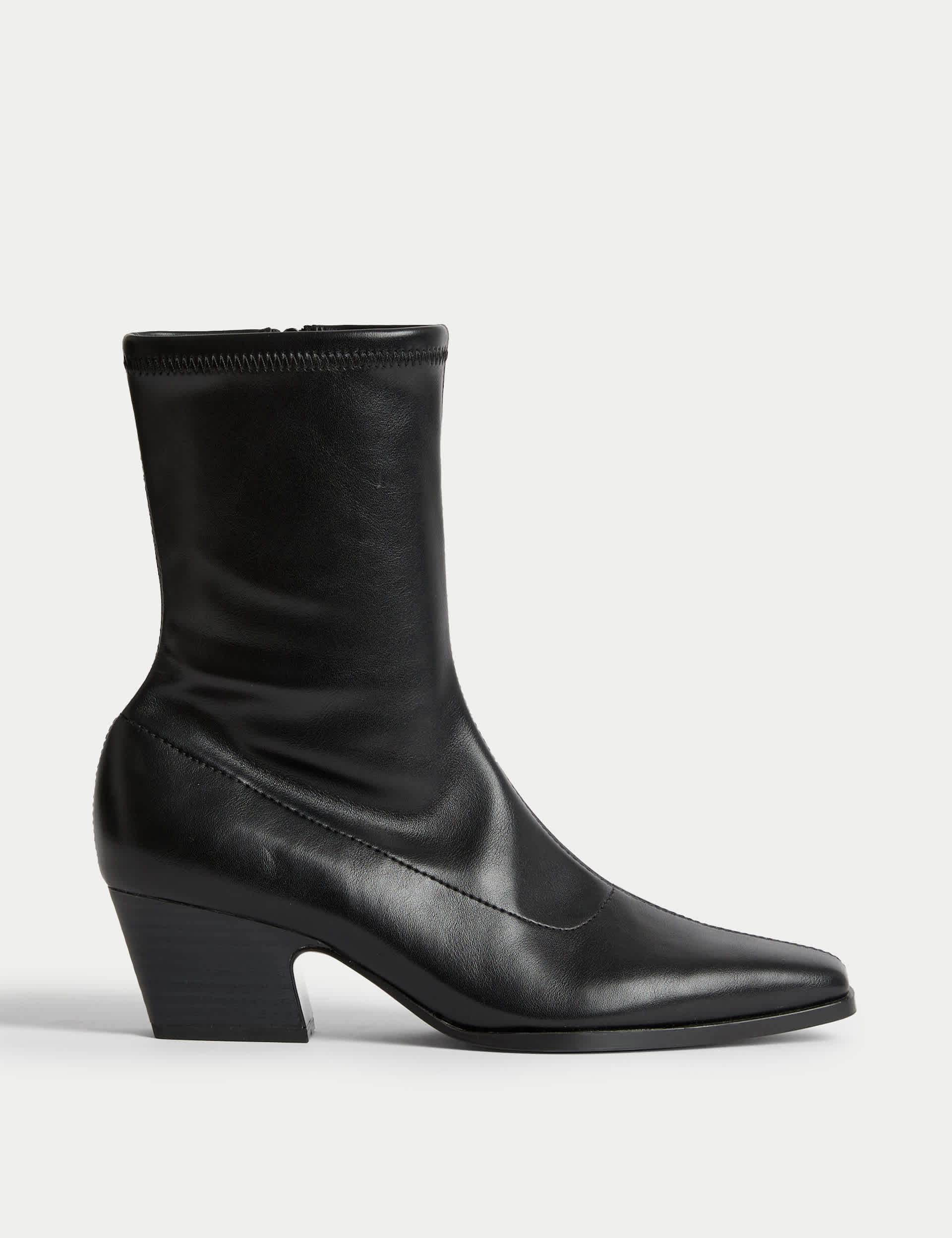 Block Heel Chisel Toe Sock Boots