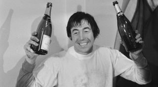 English footballer Gordon Banks (1937 - 2019) of Stoke City FC celebrates his team's win in the second replay of the Football League Cup Semi-Final against West Ham United, UK, 26th January 1972. The score was 3-2 to Stoke City. (Photo by Evening Standard/Hulton Archive/Getty Images)