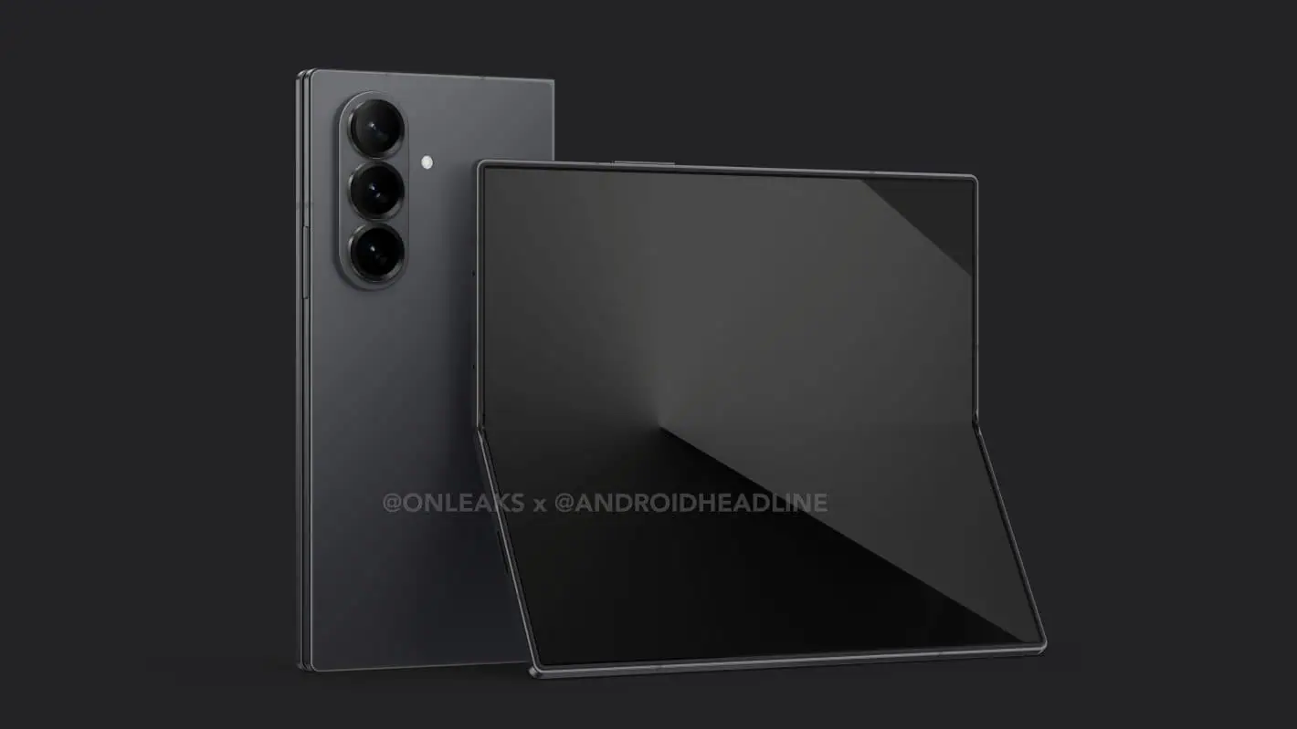 3D renders of the Samsung Galaxy Z Fold 7 based on information sourced from leaked information and rumor.