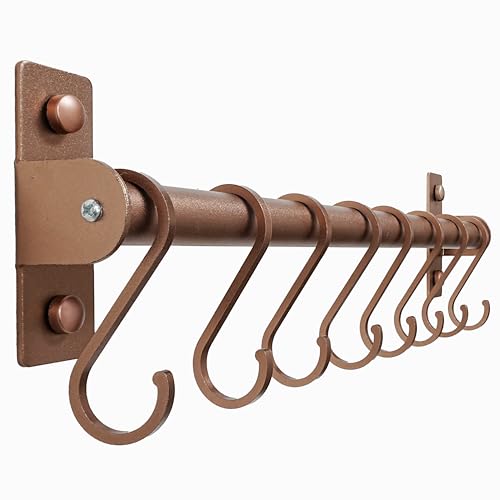 Dseap Kitchen Utensil Holder Hanger, Pot and Pan Rack Wall Mounted, Kitchen Rail With 8 Hooks for Hanging Cooking Utensils, Mugs, Spoons, Wall Mounted, Antique Copper