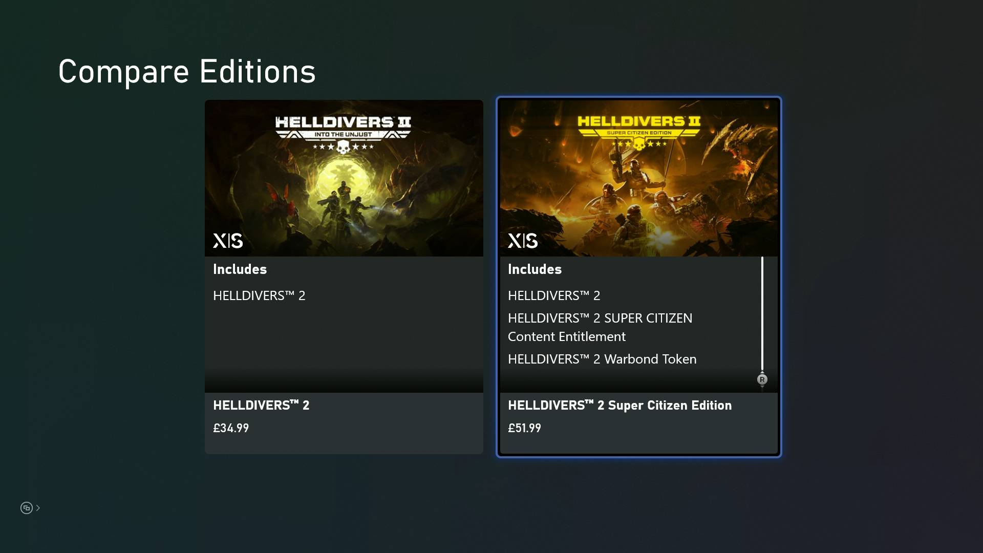 Helldivers 2 warbond token in super citizen edition on xbox store list