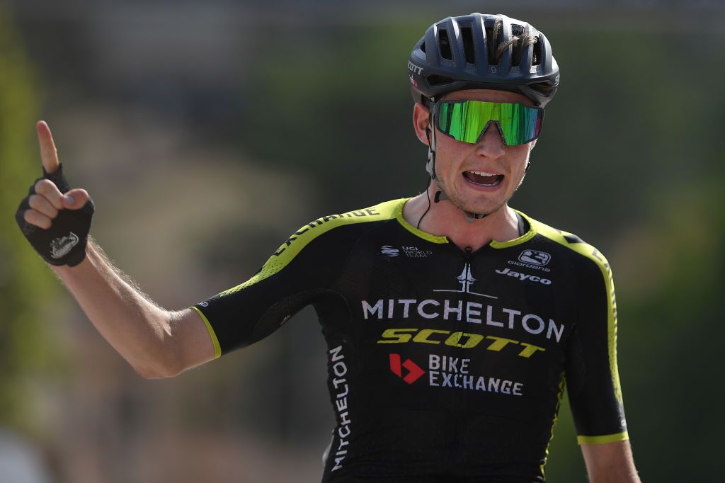 CASCIA ITALY SEPTEMBER 10 Arrival Lucas Hamilton of Australia and Team MitcheltonScott Celebration during the 55th TirrenoAdriatico 2020 Stage 4 a 194km stage from Terni to Cascia 645m TirrenAdriatico on September 10 2020 in Cascia Italy Photo by Justin SetterfieldGetty Images
