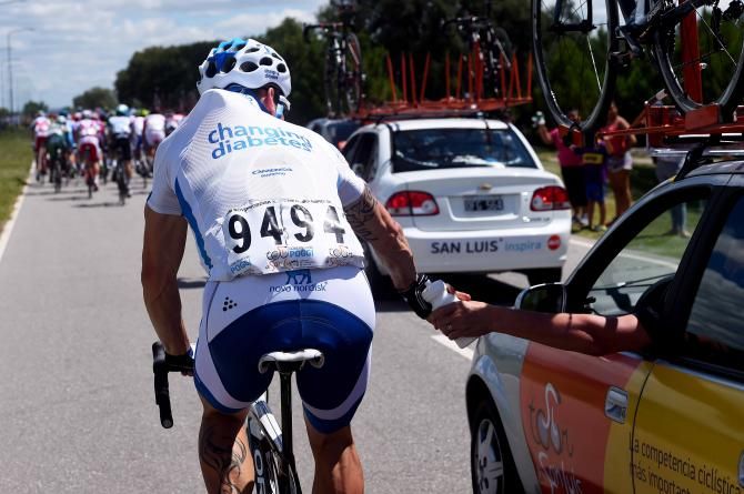 Nicolas Lefrancois gathers water for the team.