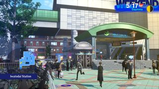 Persona 3 reload screenshot showing a student looking around campus