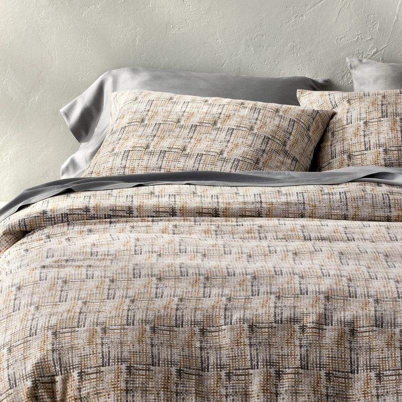 Full/queen Heavyweight Linen Blend Duvet Cover and Sham Set Grid Print - Casaluna™