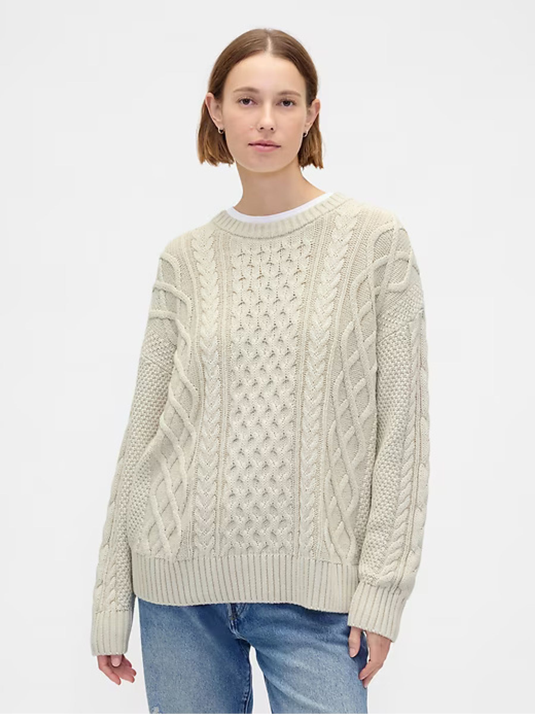Cream Oversized Cable-Knit Jumper