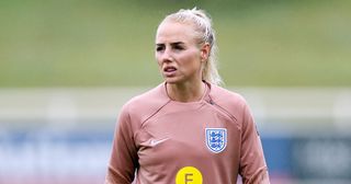 Alex Greenwood of England looks on during a training session at St Georges Park on June 20, 2023 in Burton-upon-Trent, England.