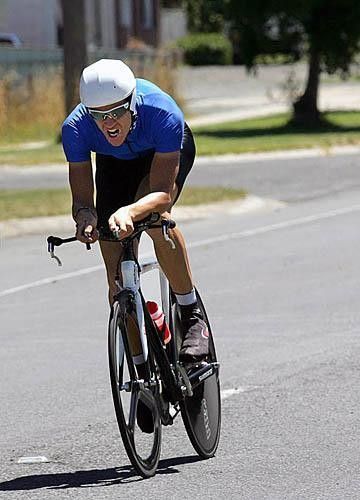 Adam Hansen on his way to victory in the Australian Open Road Championships time trial event in January.