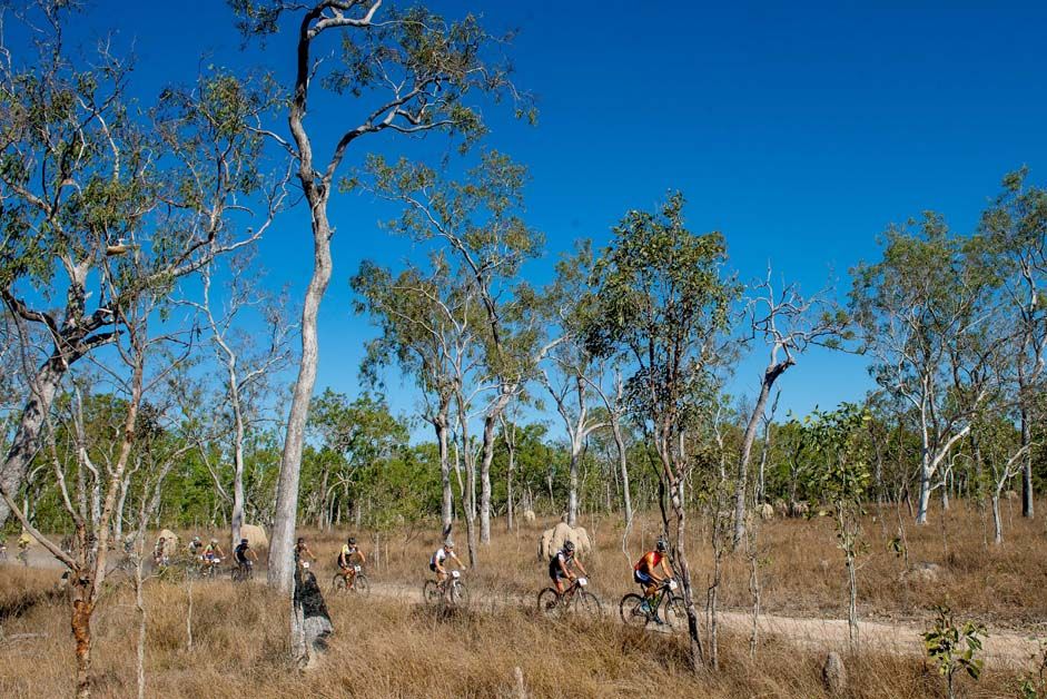 The riders pass through some interesting countryside