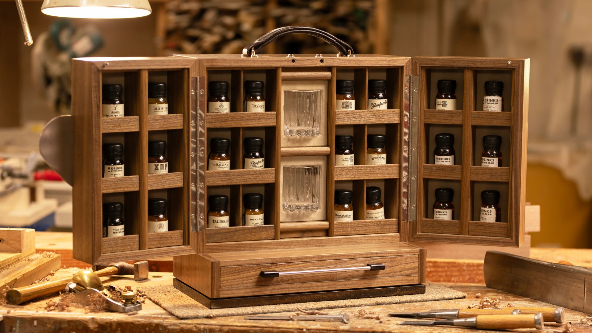 an image of the very rare advent calendar with 24 whiskies on shelves