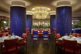 David Collins Studio Miami Mirabella restaurant with blue interior