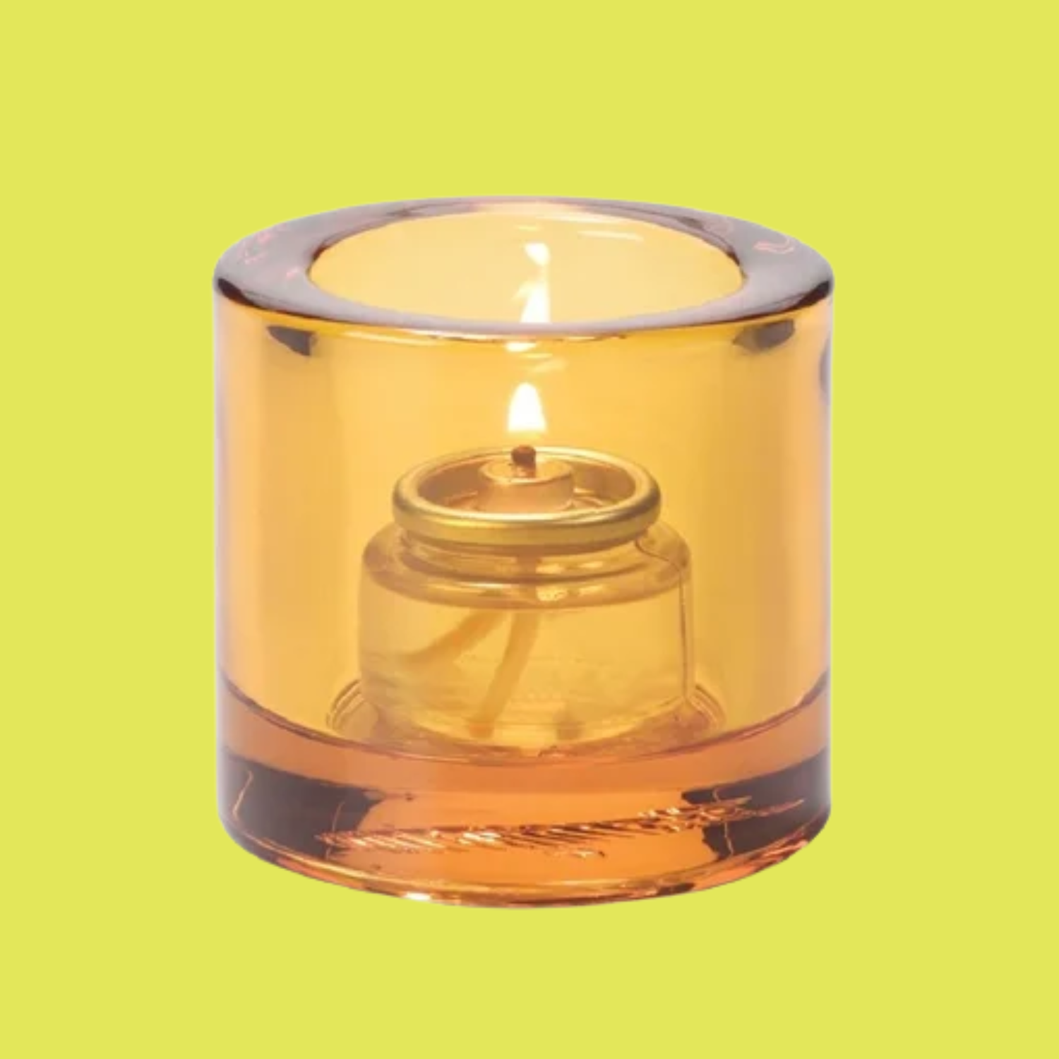 An amber oil lamp