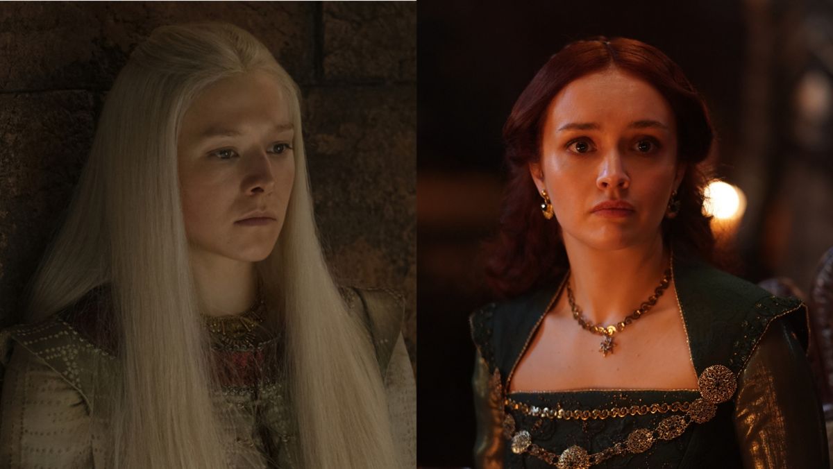 Emma D&#039;Arcy as Rhaenyra cropped vs. Olivia Cooke as Alicent in House of the Dragon