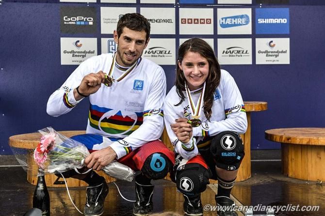 Downhill world champions Gee Atherton and Manon Carpenter