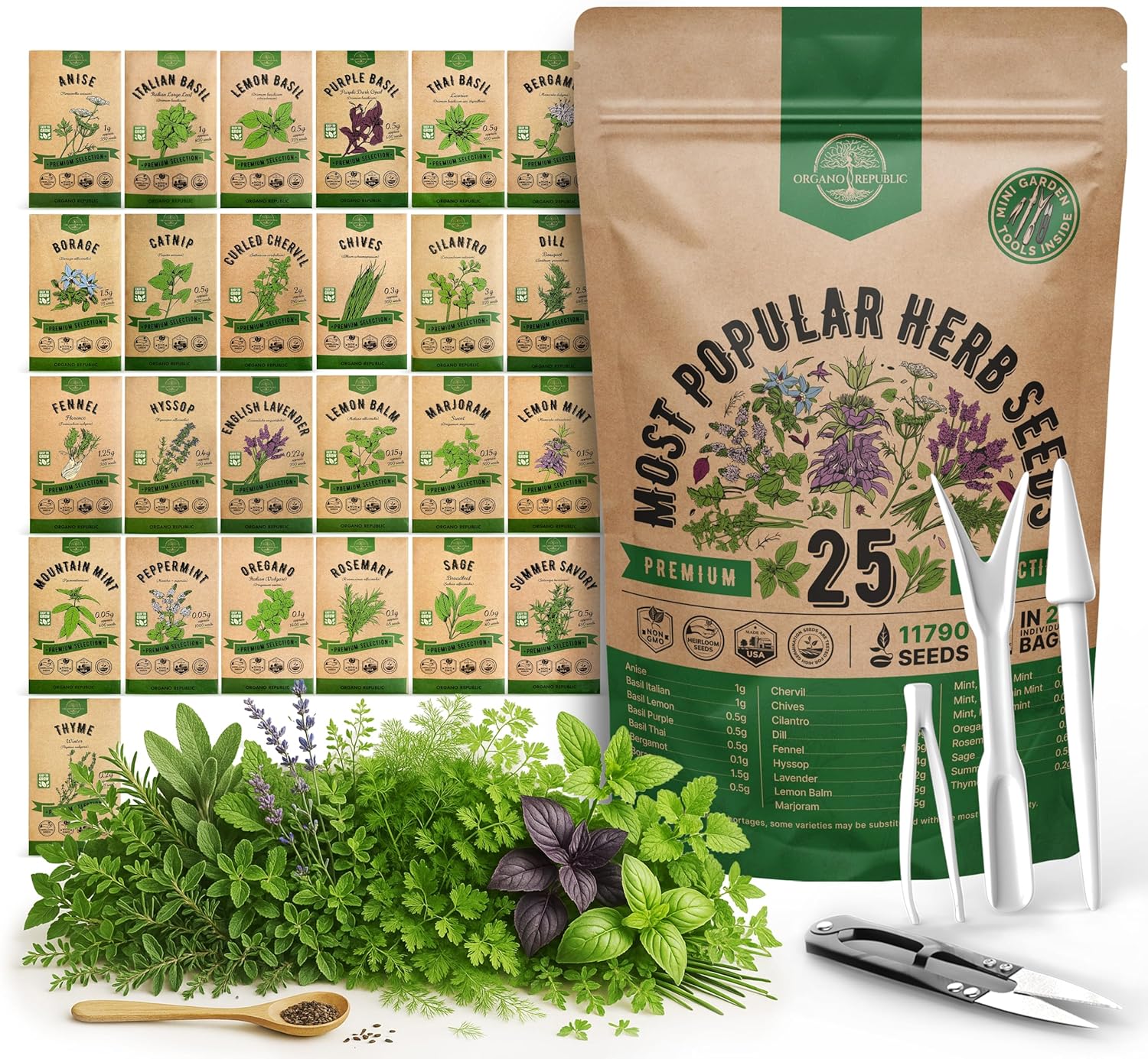 25 Most Popular Herb Seeds Variety Pack - 11,700 Non-Gmo Heirloom Seeds for Planting Herbs in Individual Seed Packets for Hydroponic, Indoor &amp;amp; Outdoor Gardening