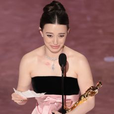 Mikey Madison accepts the award for Best Actress at the 2025 Oscars.