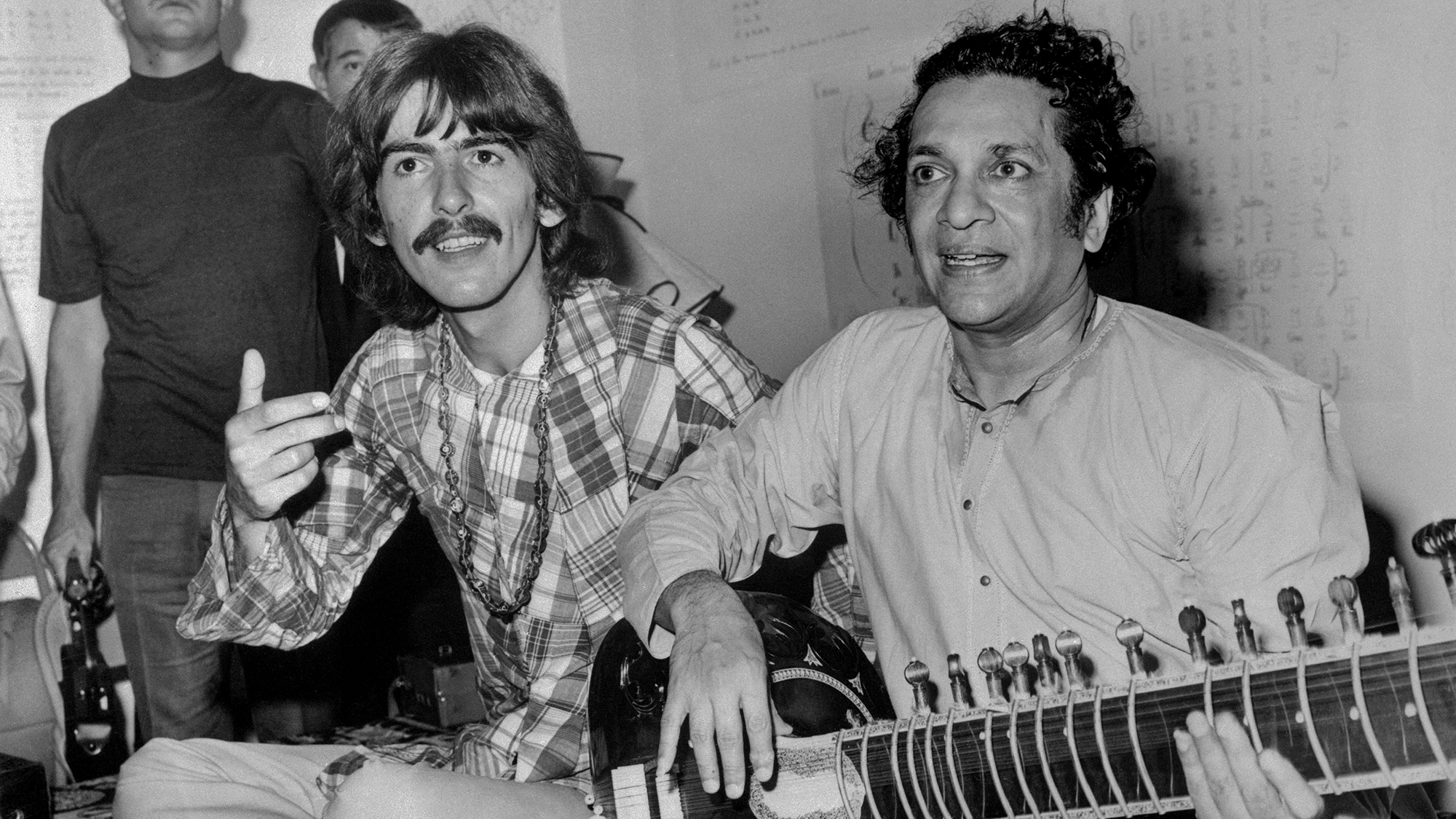 George Harrison (left) and Ravi Shanker in California, 1967.