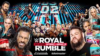 A bevvy of male and female wrestlers pose for a promotional image for Royal Rumble 2023, which takes place on January 28, 2023