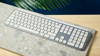  A white Logitech MX Keys S wireless keyboard for Windows and macOS
