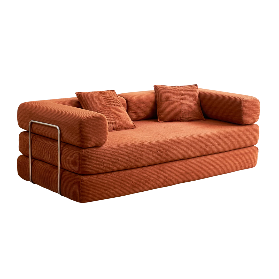 Yinix 81.6&quot; Convertible Sleeper Sofa Bed With 2 Pillows, Removable Floor Sofa Couch for Living Room Small Spaces, Orange