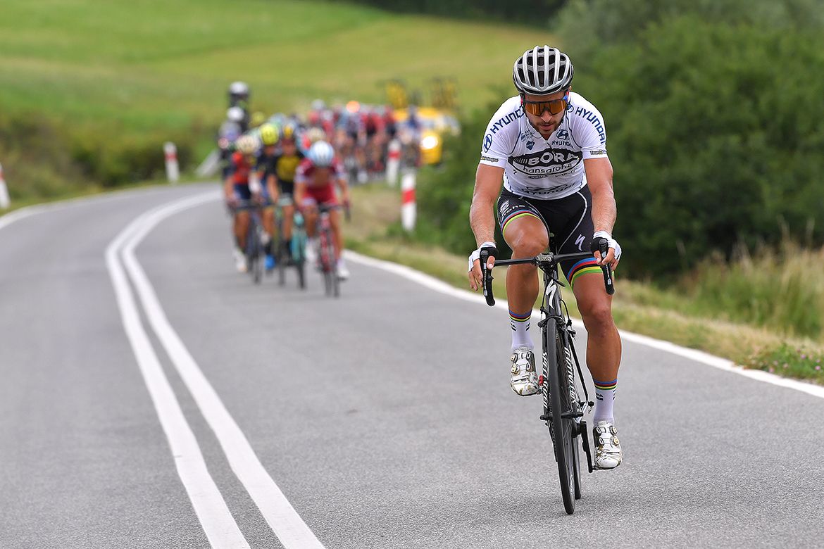 Peter Sagan stretching his legs at the Tour de Pologne.
